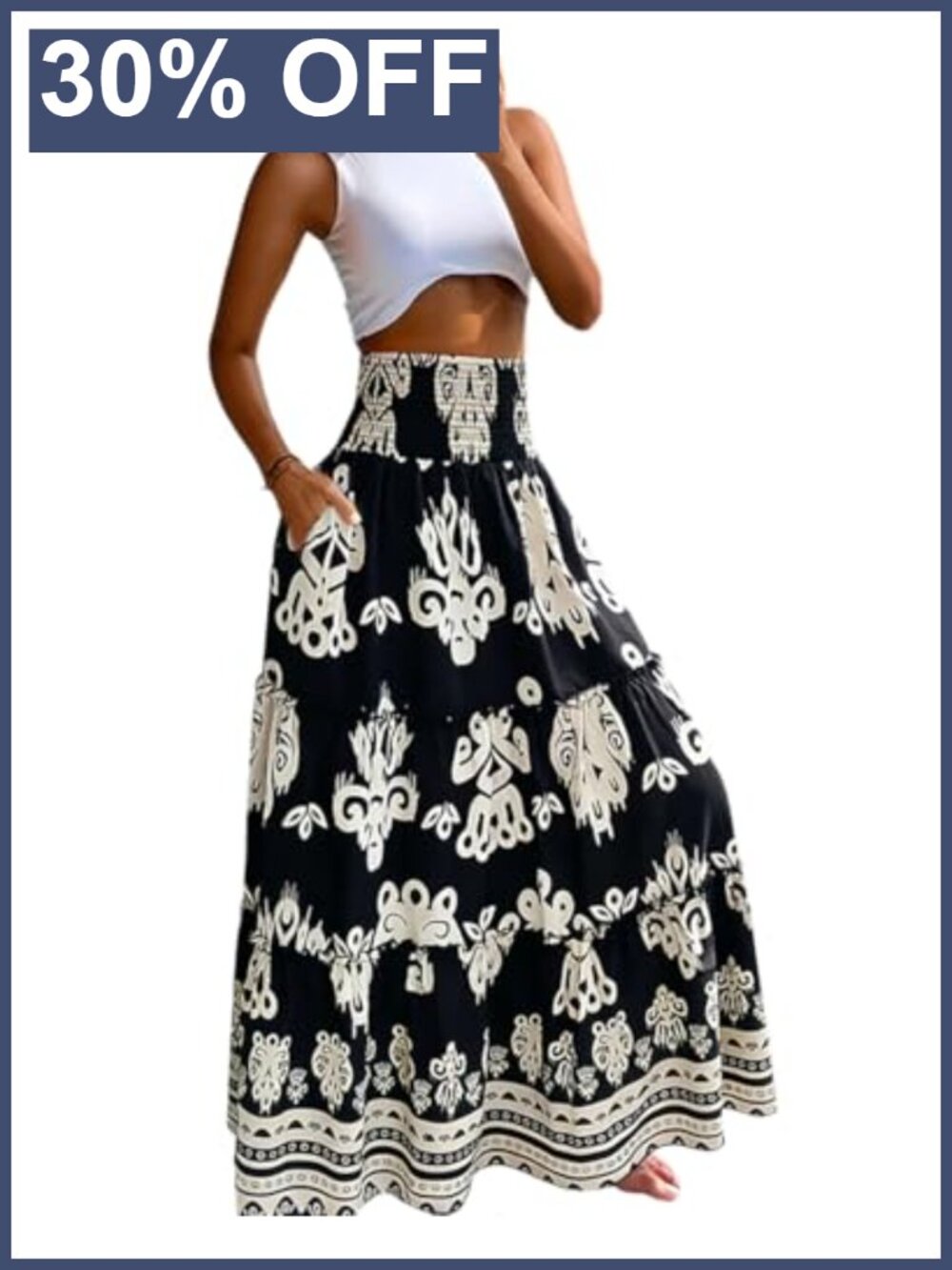 Flowy Boho Floral Viscose Maxi Skirt with Pockets